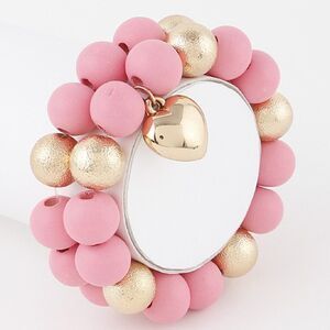 Gold Pink Double Heart Beaded Bracelet